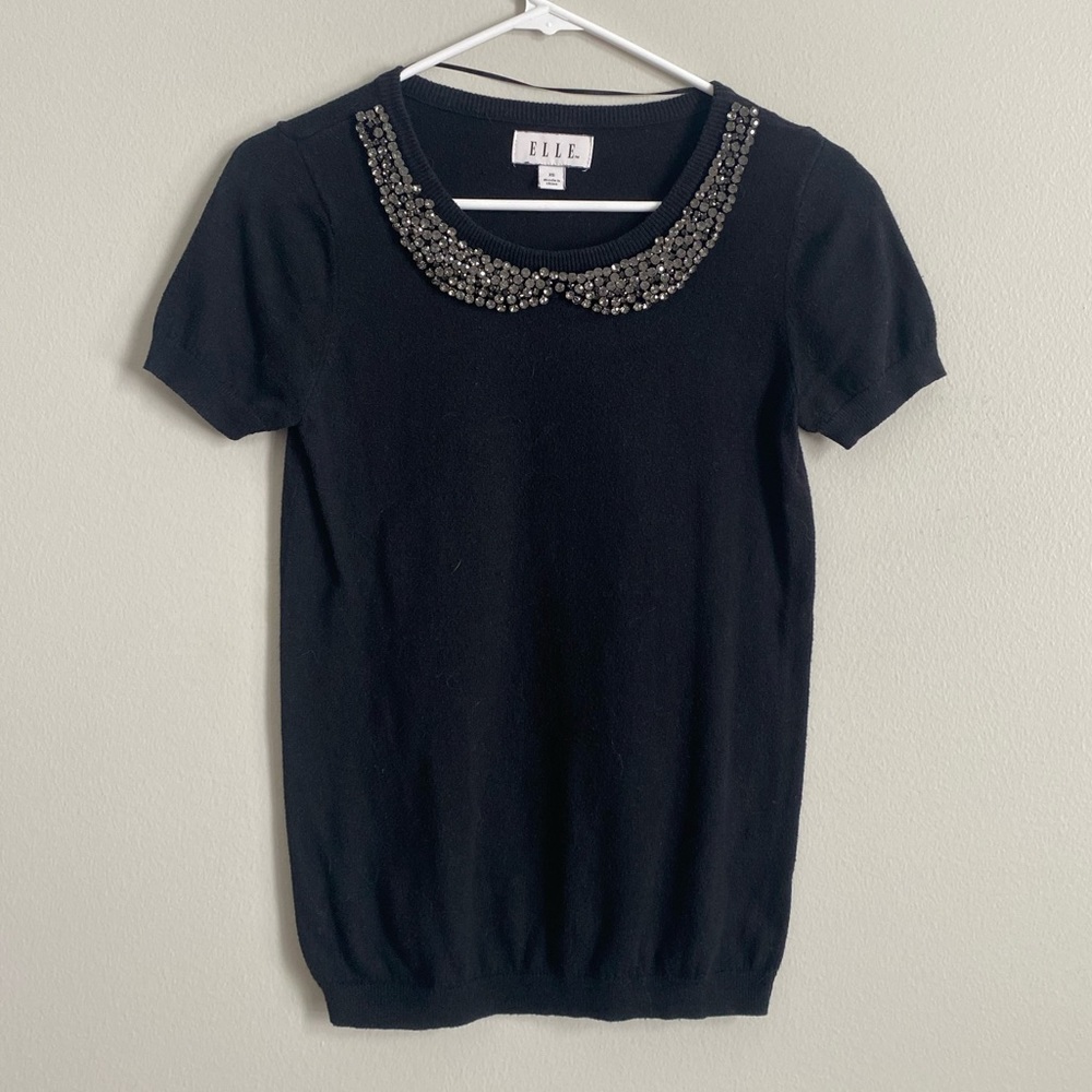 ELLE Beaded Collar Knit Top